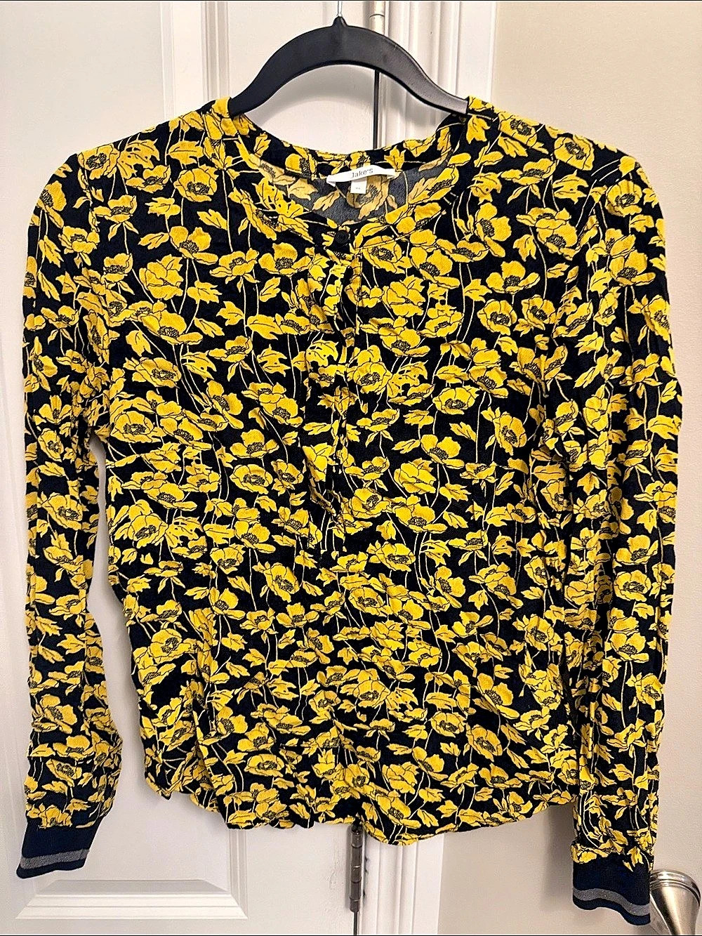 Jake's Floral Long Sleeve Blouse Black & Yellow Size 36 Like New size USA S